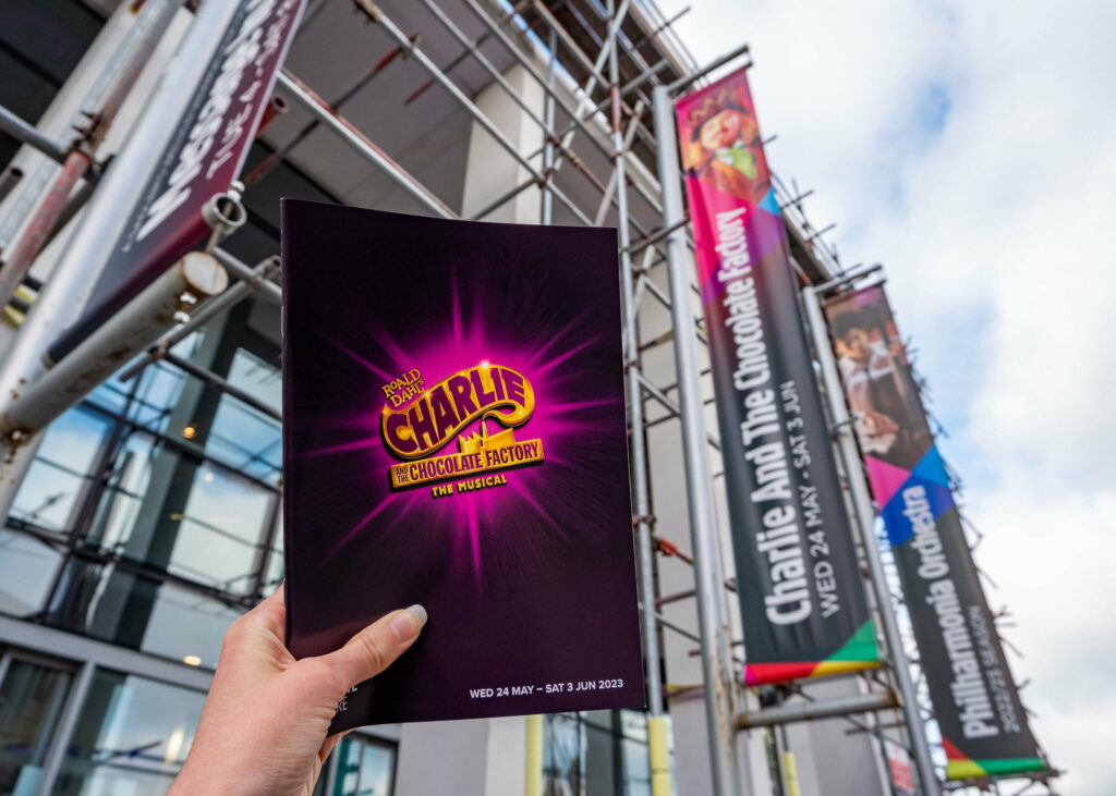 Charlie and the Chocolate Factory - The Musical programme in front of The Marlowe Theatre, Canterbury