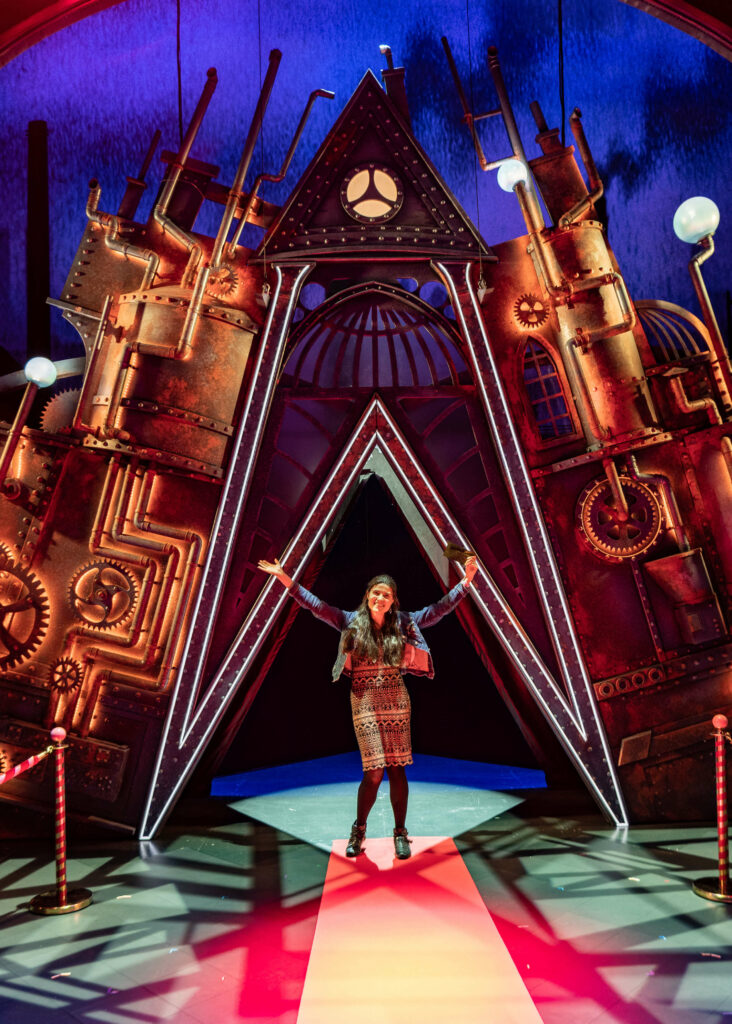 Kat Masterson experiencing a backstage tour with Charlie and the Chocolate Factory - The Musical at The Marlowe Theatre, Canterbury
