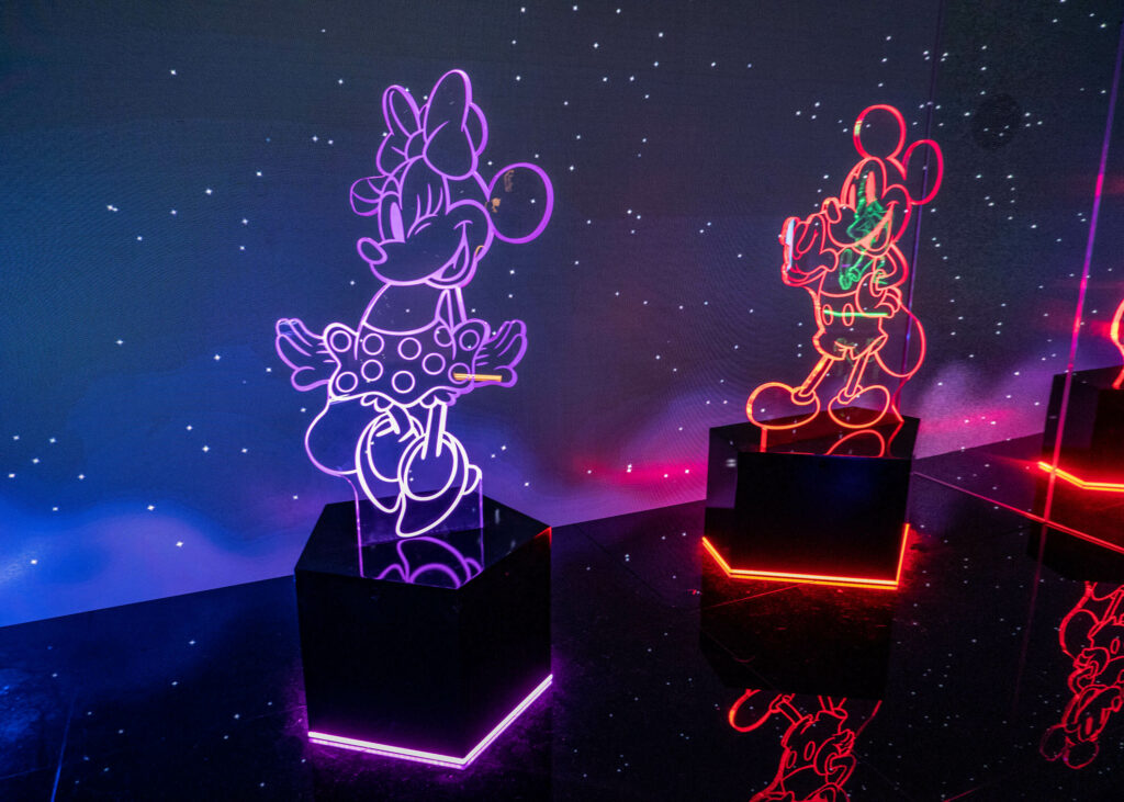 Minnie Mouse and Mickey Mouse in the Multiverse room at Disney Wonder of Friendship, the Experience