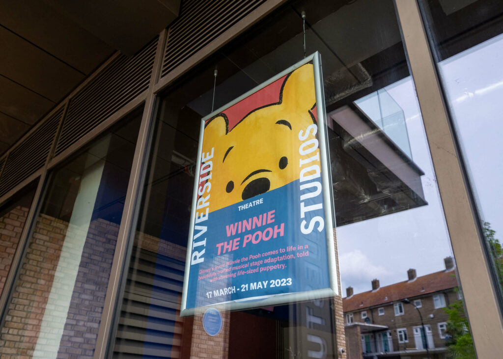 Winnie the Pooh musical stage adaptation poster outside Riverside Studios, London