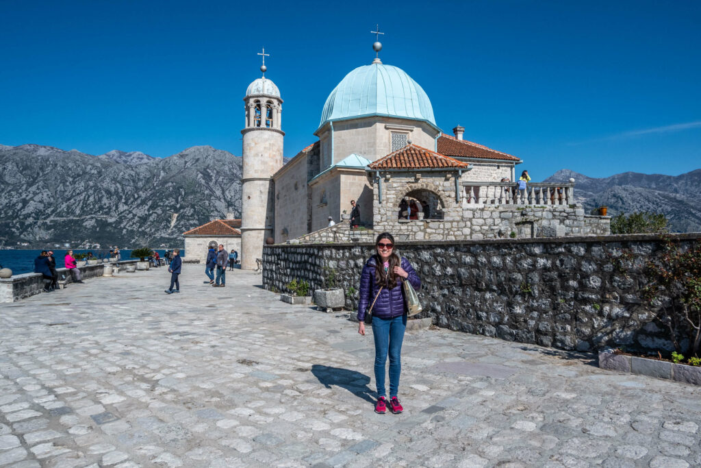 Kat Masterson visiting Our Lady of the Rocks in Montenegro