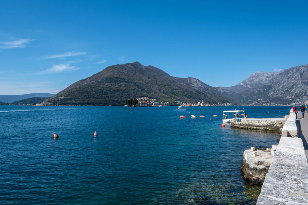 View of Our Lady of the Rocks from the Perast boat dock