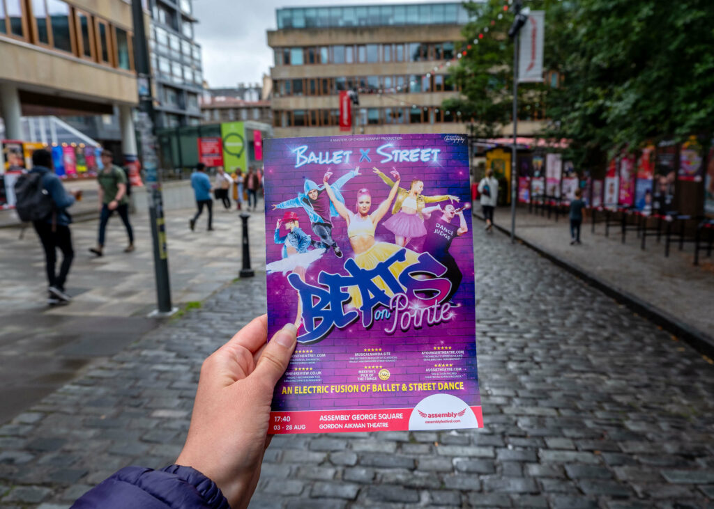 Beats on Pointe leaflet in George Square, Edinburgh Fringe