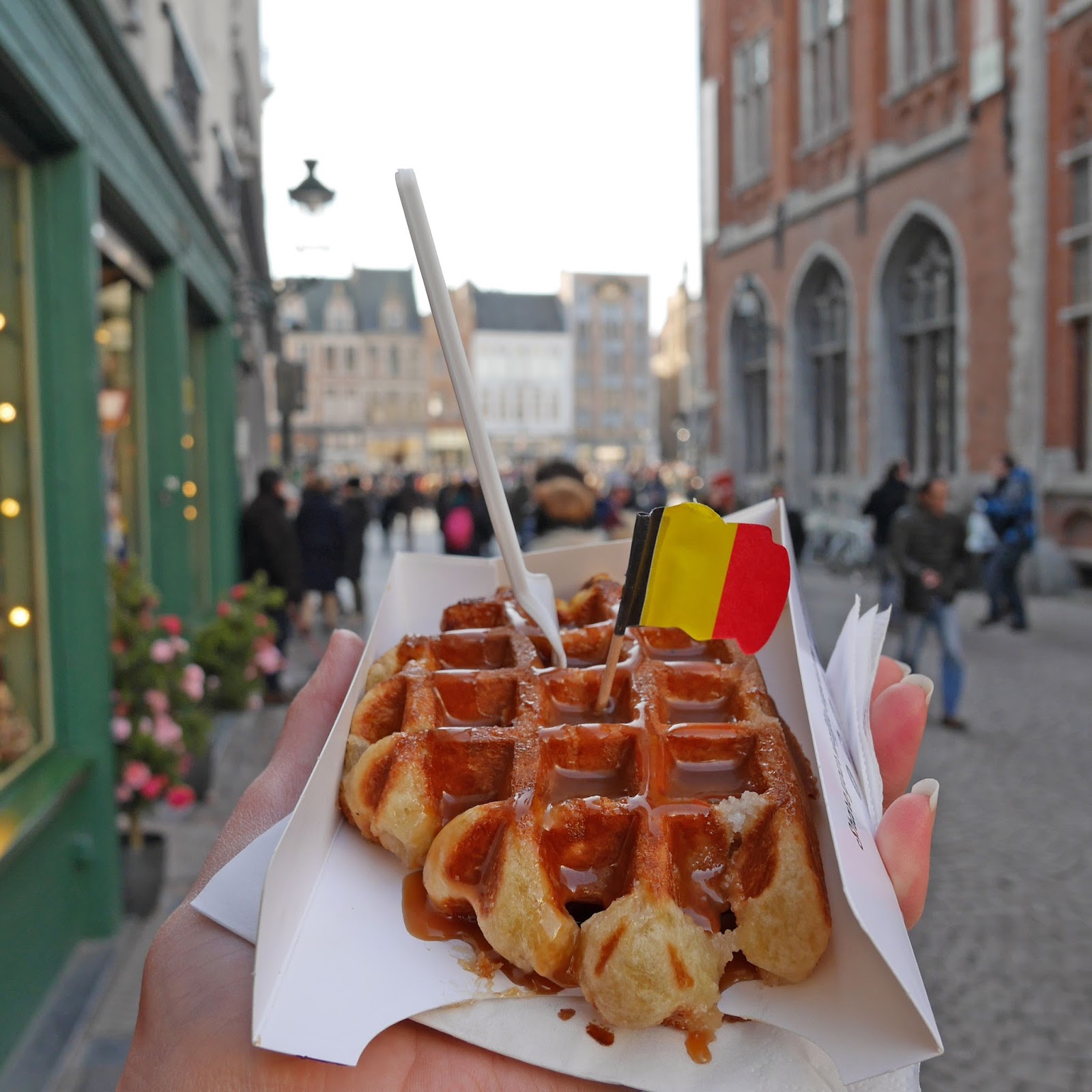 Waffles from Chez Albert in Bruges Market Square