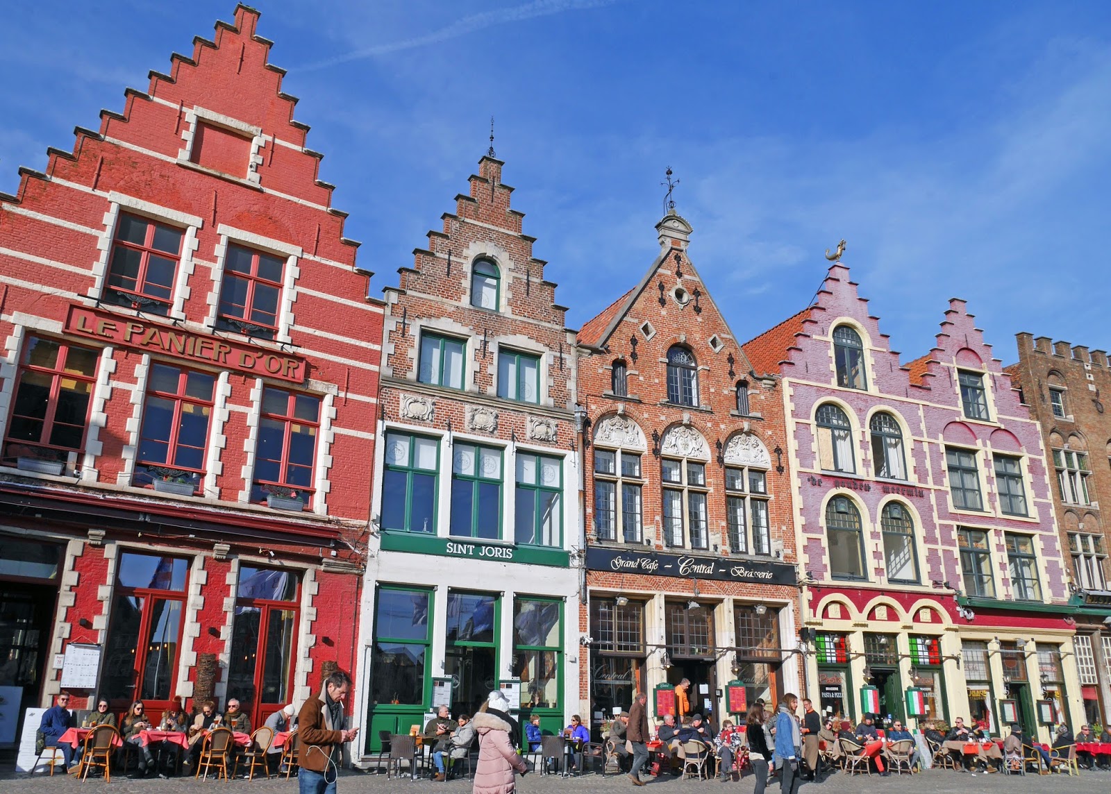 Colourful buildings in Bruges Market Square