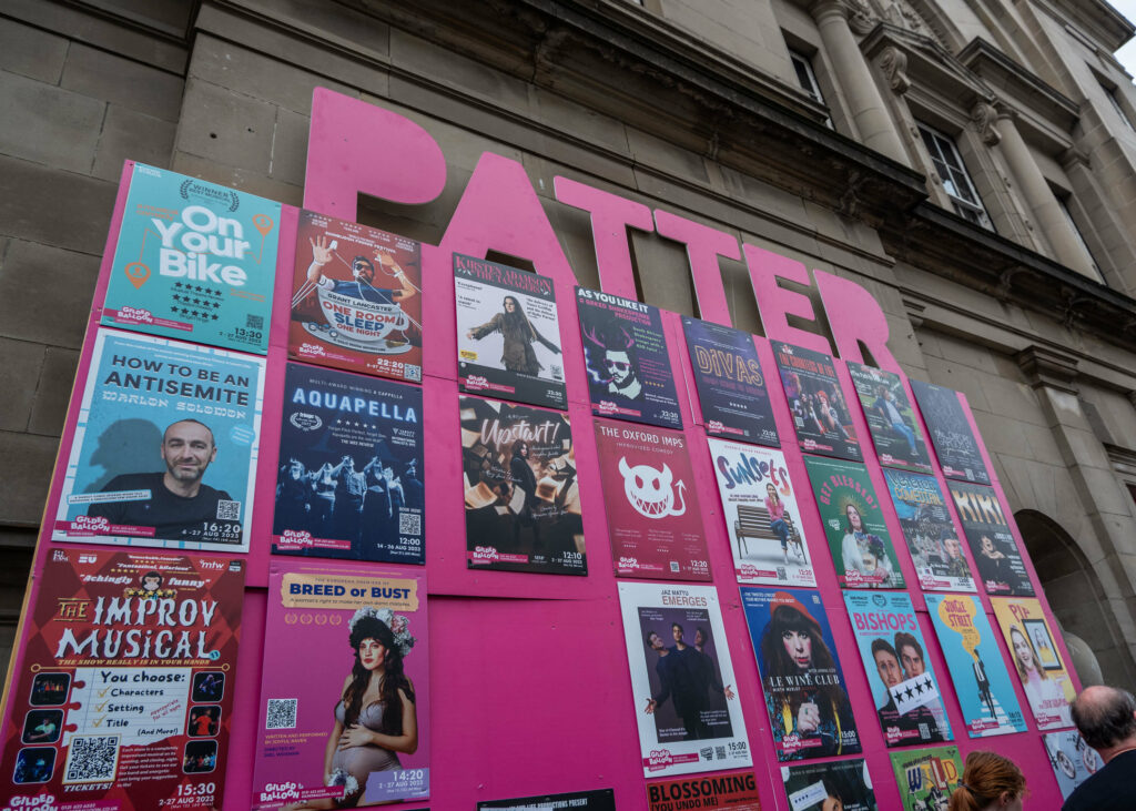 Chordstruck Theatre on the Gilded Balloon Patter Hoose promotional sign, Edinburgh