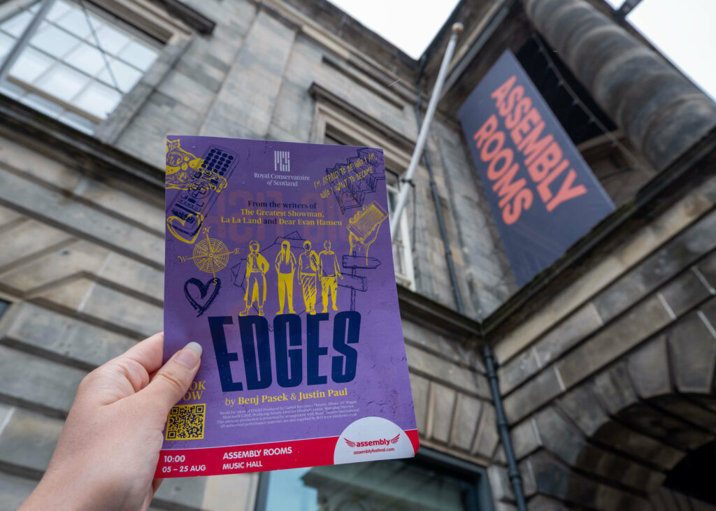 Edges leaflet in front of Assembly Rooms, Edinburgh Fringe