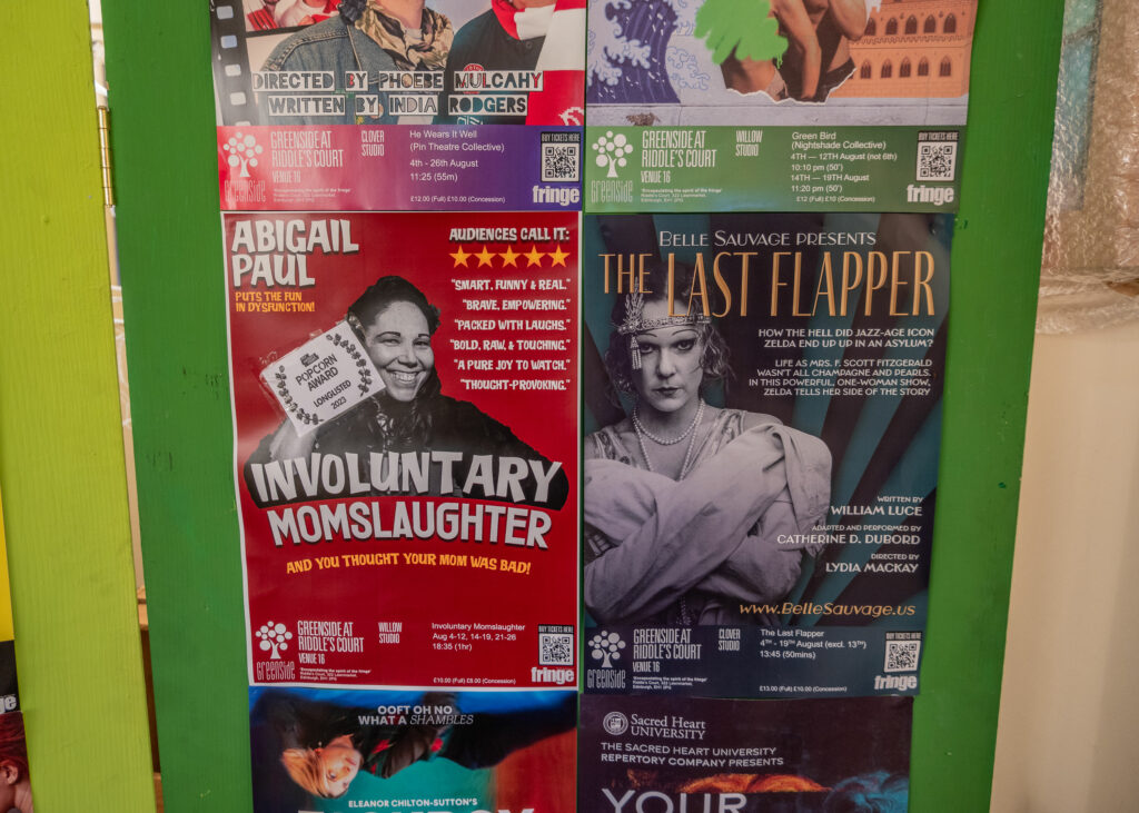 Greenside promotional posters featuring Abigail Paul: Involuntary Momslaughter, Edinburgh Fringe