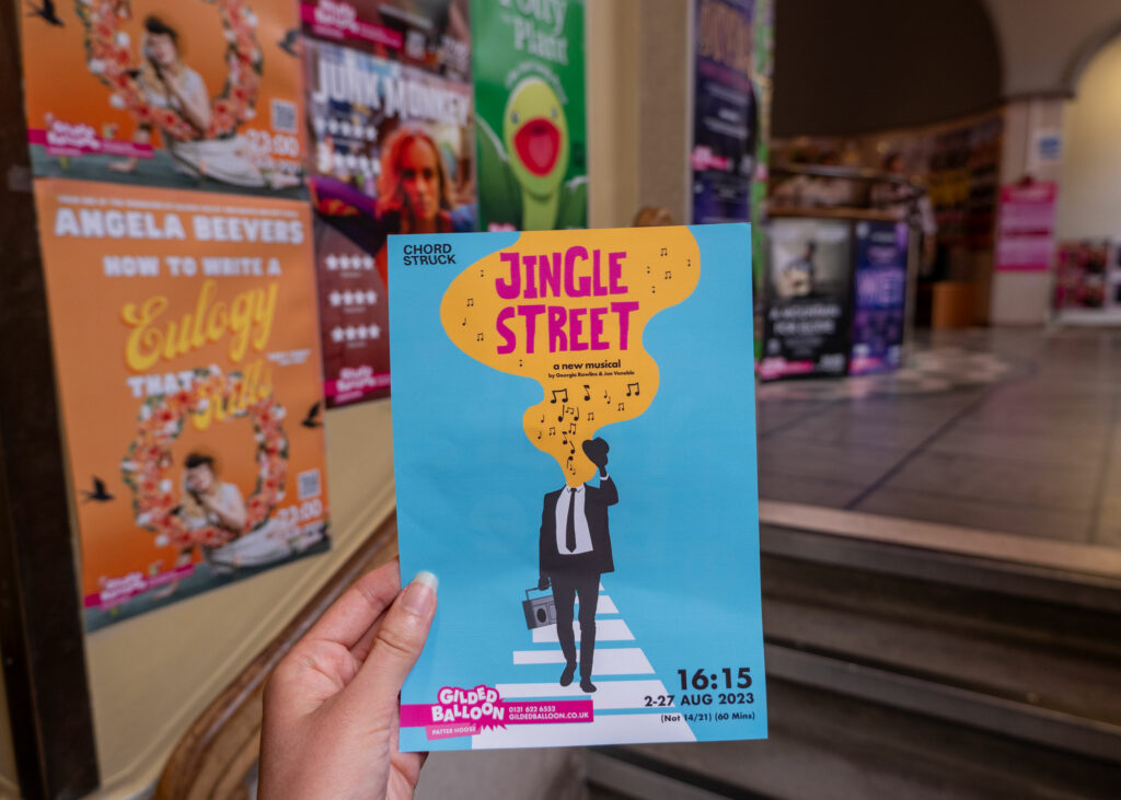 Jingle Street leaflet inside Gilded Balloon Patter Hoose, Edinburgh Fringe