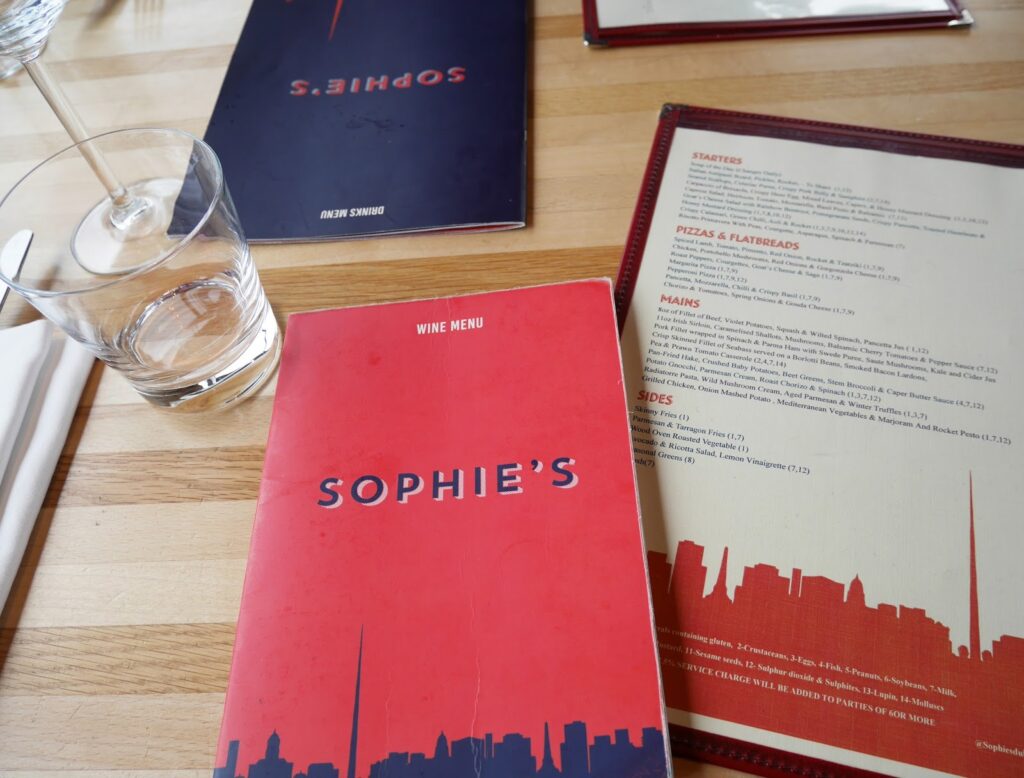 Table at Sophie's restaurant in Dublin, Ireland