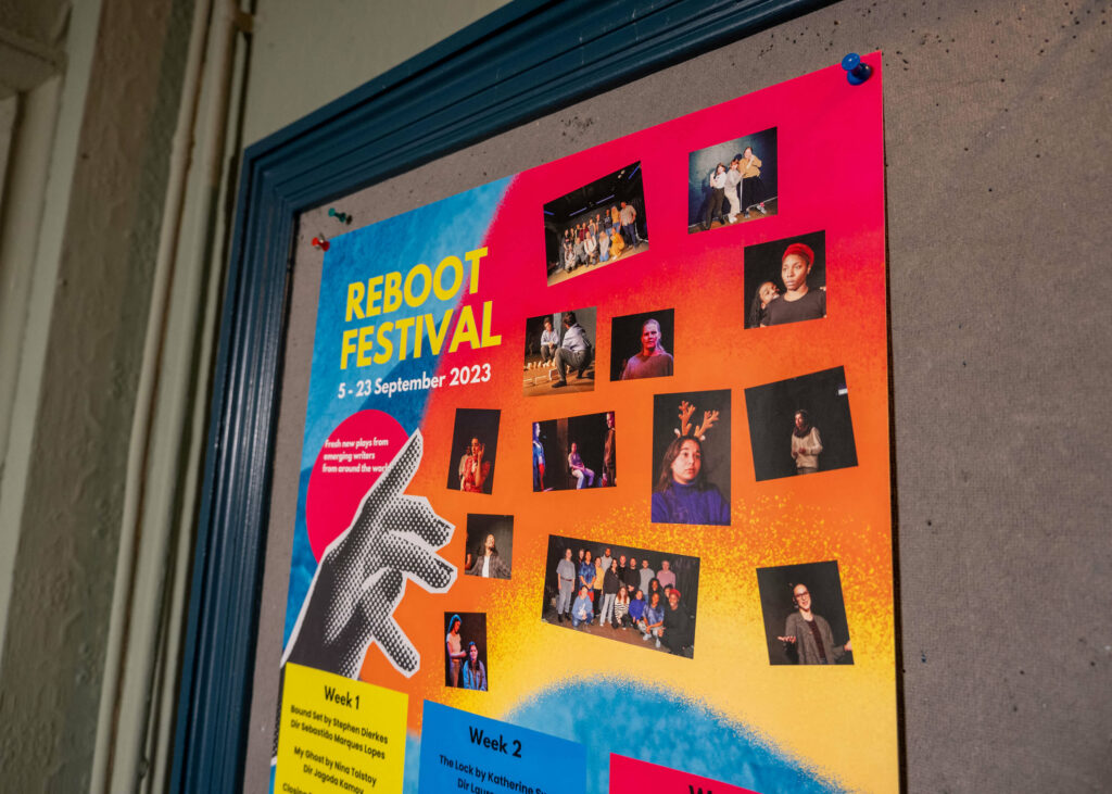 Reboot Festival 3 poster inside Barons Court Theatre, London