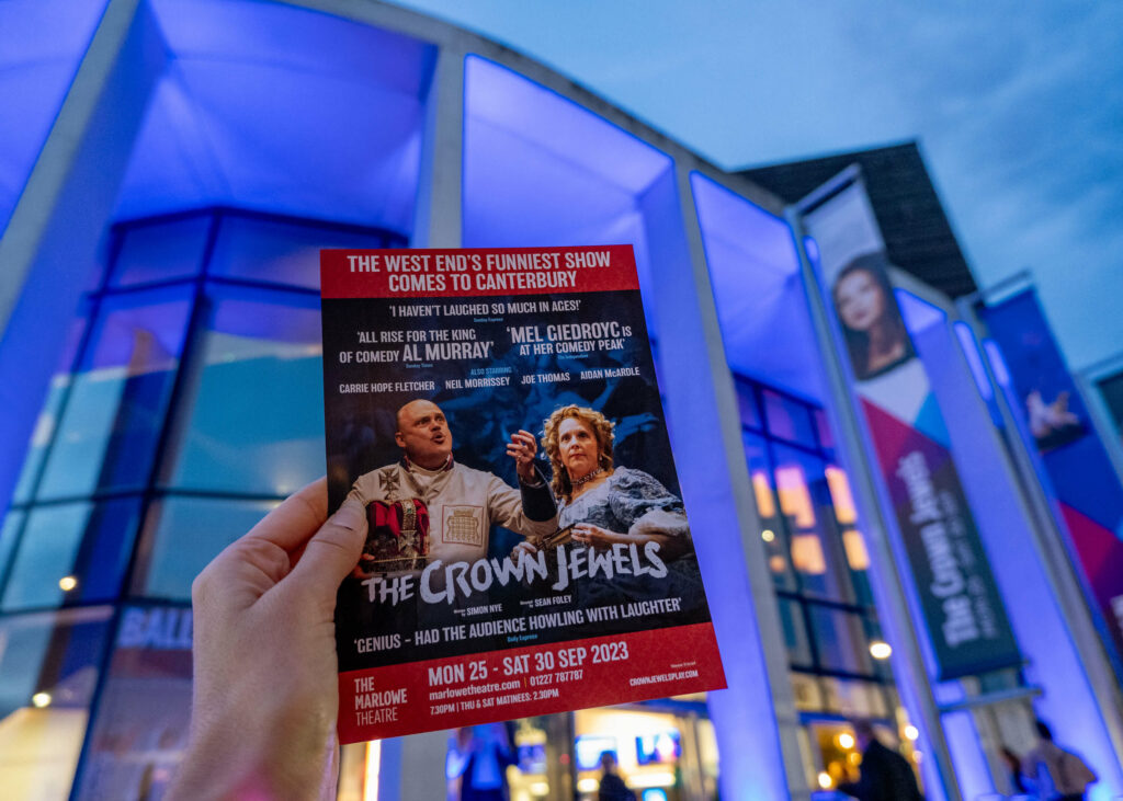 The Crown Jewels leaflet outside The Marlowe Theatre in Canterbury, Kent