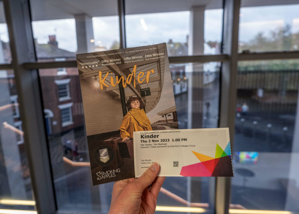 Kinder leaflet and ticket inside The Marlowe Theatre, Canterbury