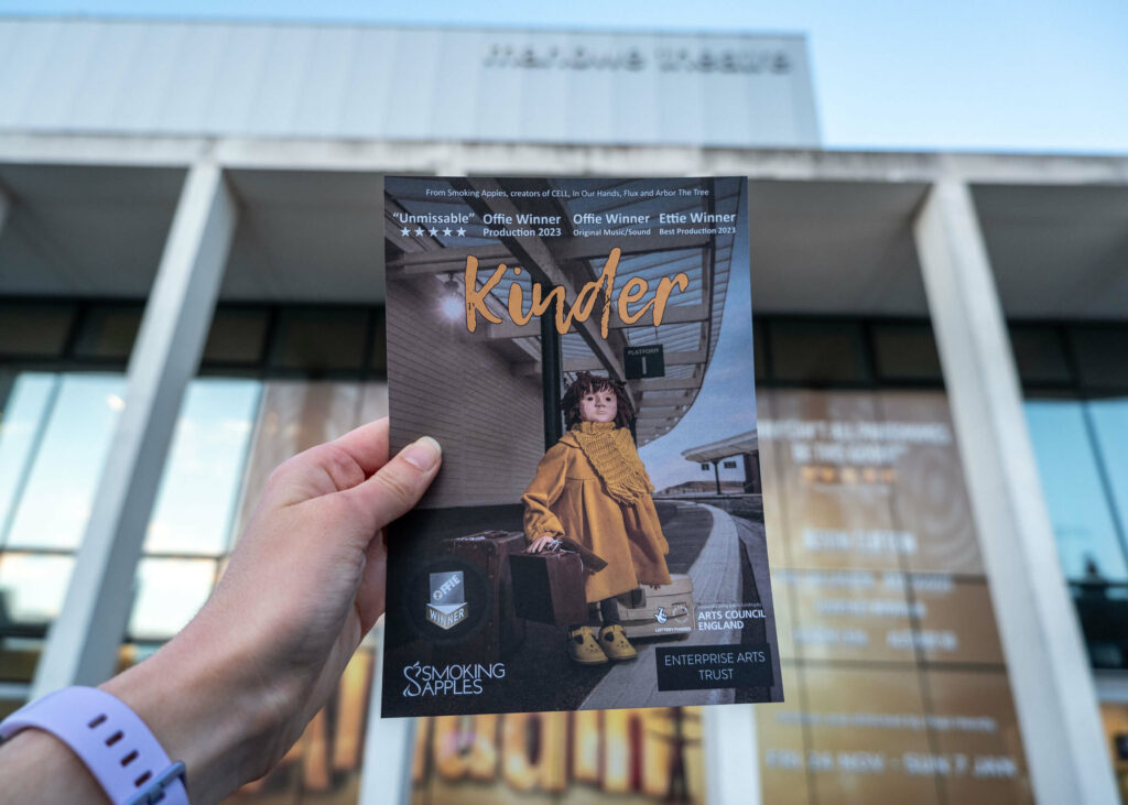 Kinder leaflet outside The Marlowe Theatre, Canterbury