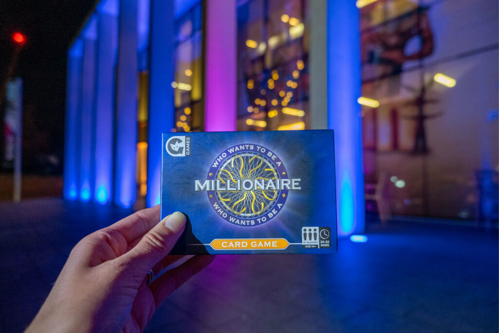 Who Wants To Be A Millionaire card game in front of The Marlowe Theatre, Canterbury