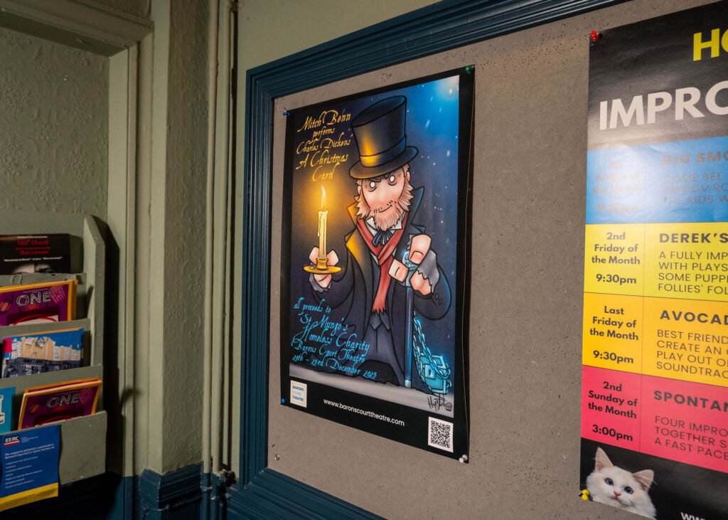 A Christmas Carol poster at Barons Court Theatre, London