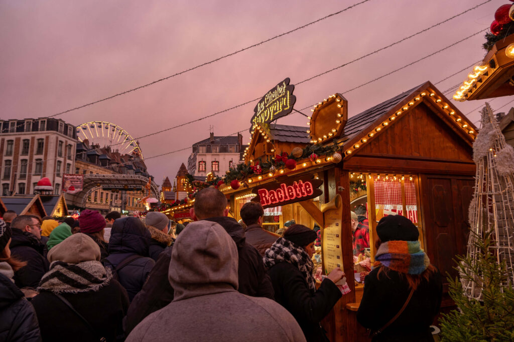 Raclette stall at the Village de Noël in Lille, France