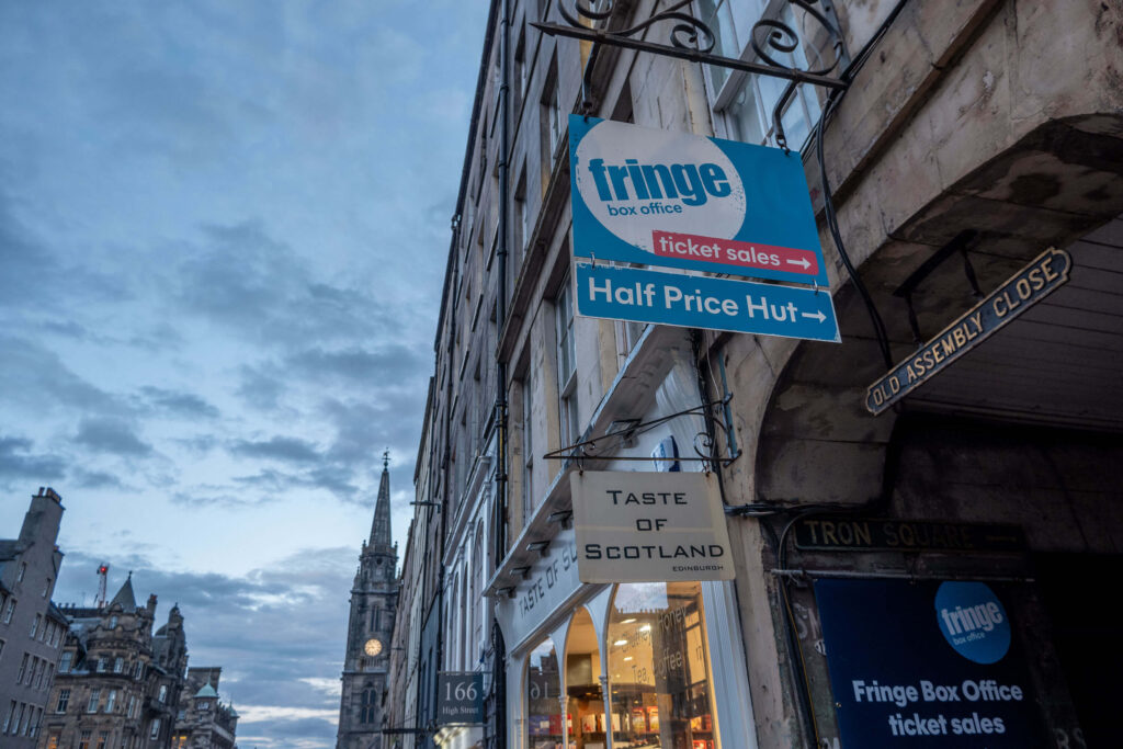 Edinburgh Fringe Box Office sign on the Royal Mile
