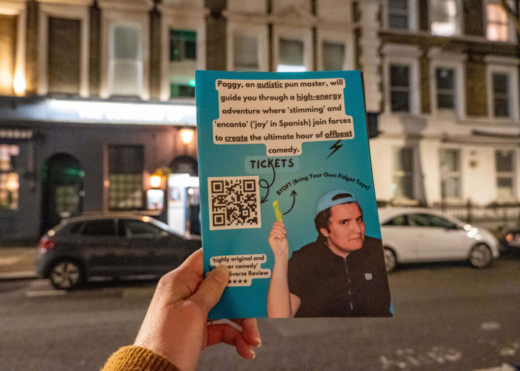 Stimmicanto leaflet outside Barons Court Theatre, London