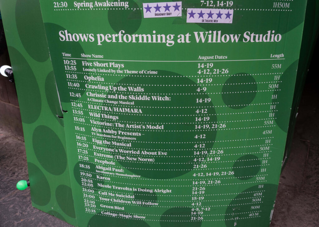 Willow Studio programme at Greenside, Edinburgh Fringe