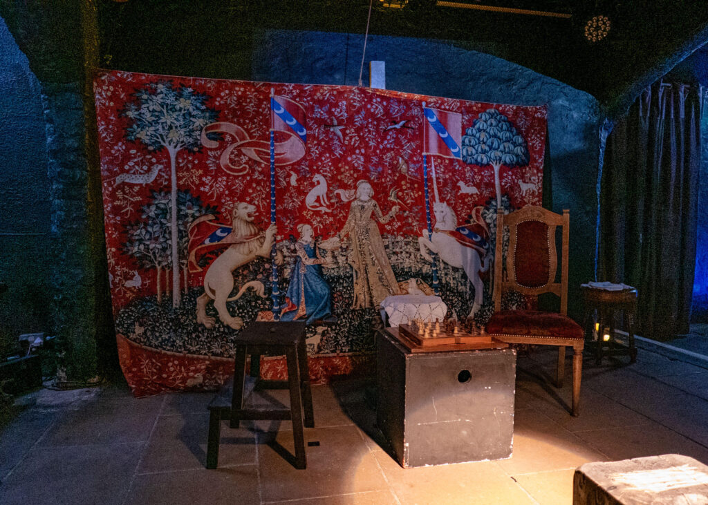 Set for Three Queens at Barons Court Theatre, London
