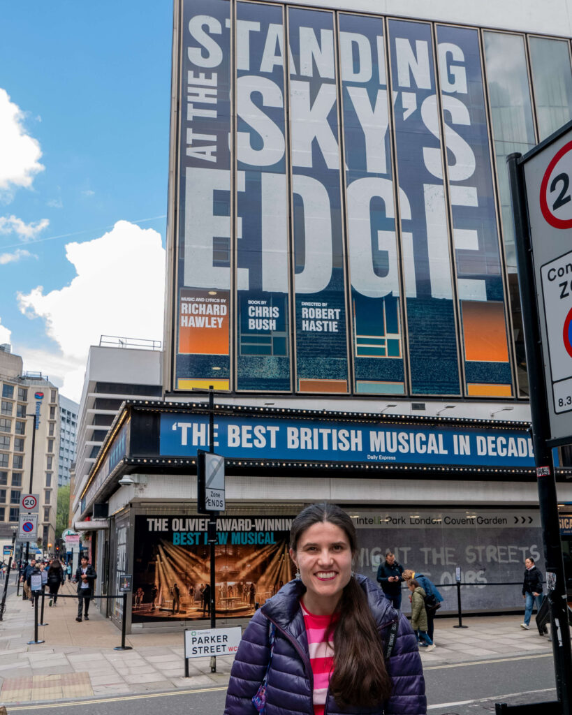 Kat Masterson outside Standing at the Sky's Edge at the Gillian Lynn Theatre, London