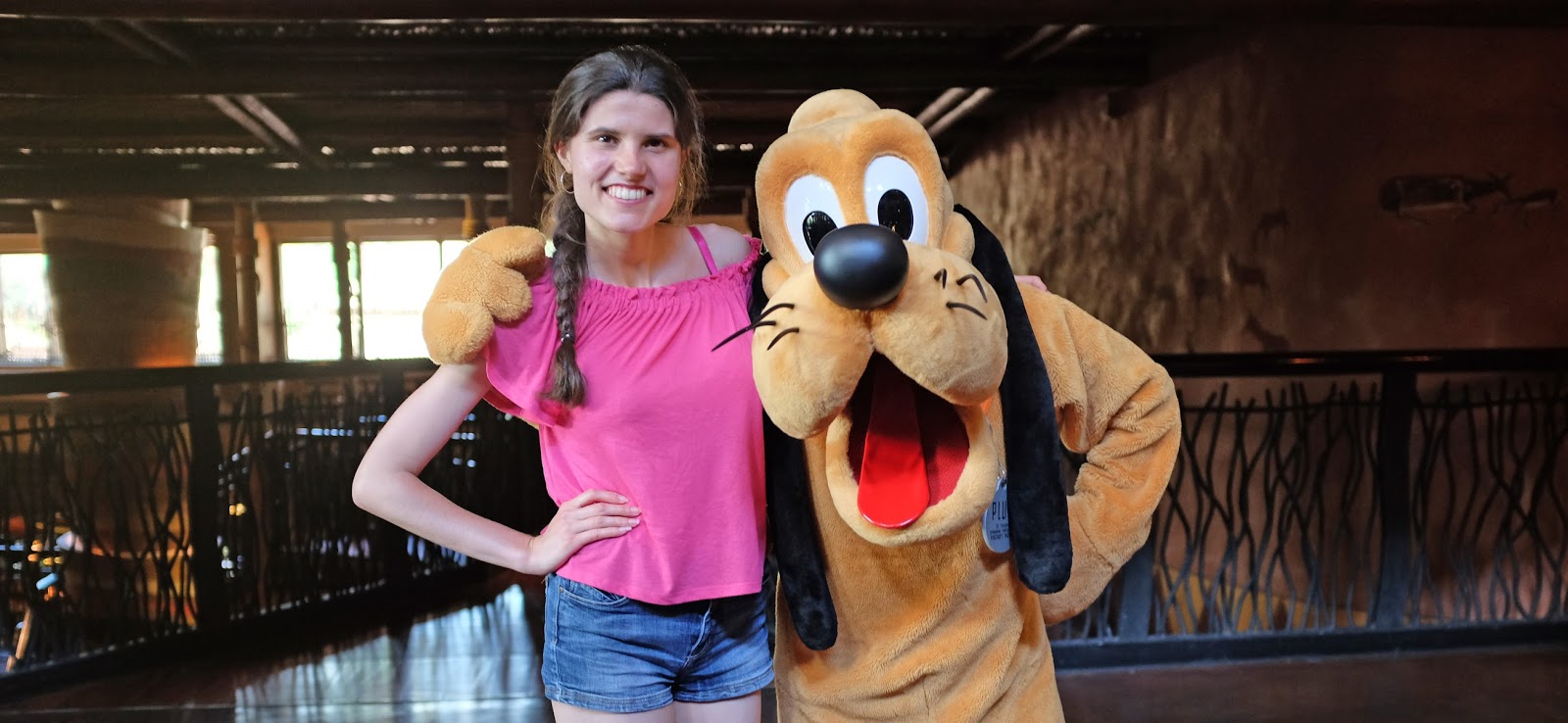 Meeting characters in the Animal Kingdom Lodge lobby