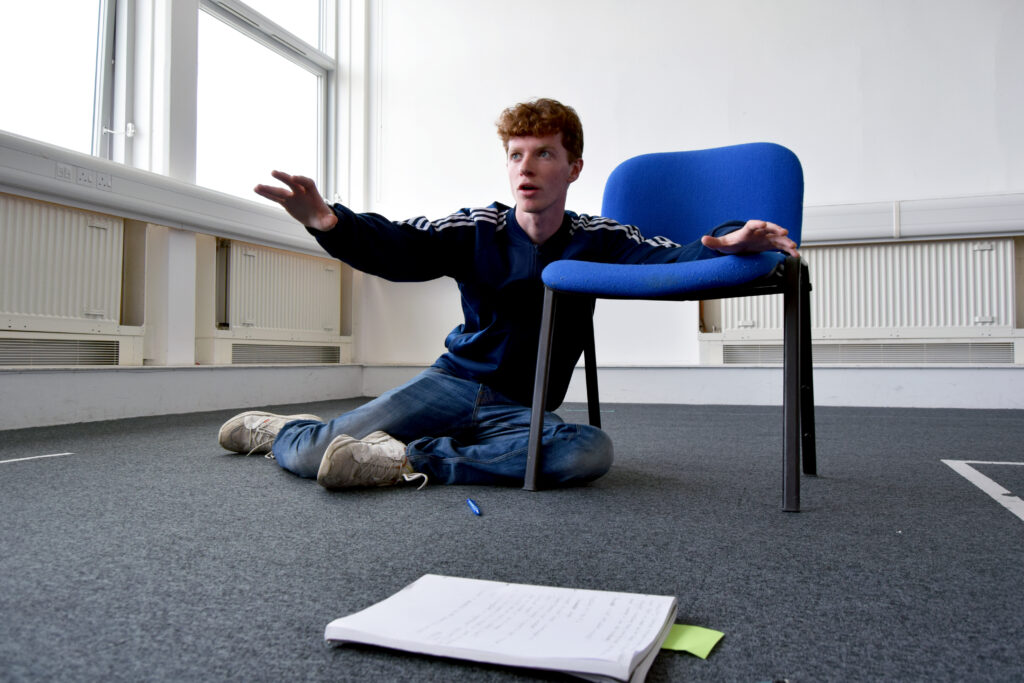 Alexander Tait in 'Kev Campbell Was He' (Edinburgh Fringe rehearsal photo)
