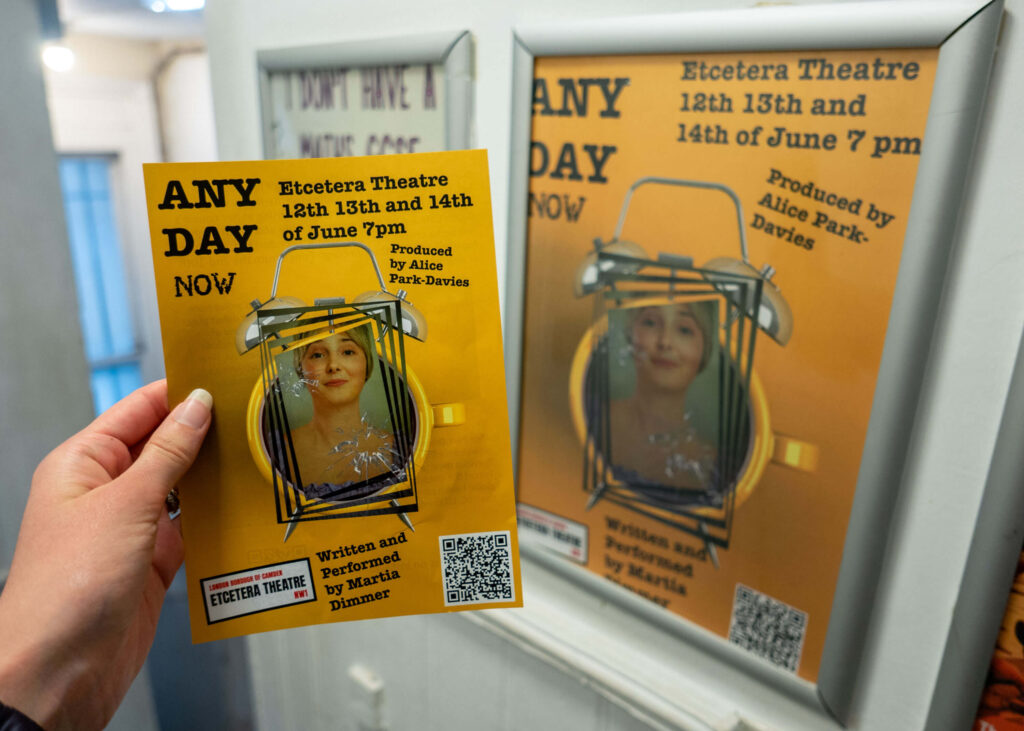 Any Day Now leaflet at the Etcetera Theatre, Camden