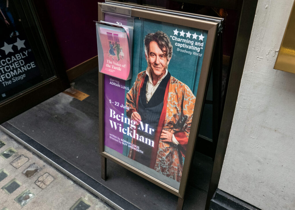 Being Mr Wickham poster outside Jermyn Street Theatre, London