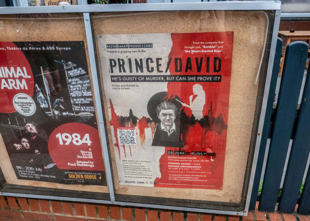 Prince / David posters at the Golden Goose Theatre, London