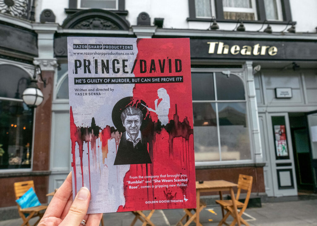 Prince / David programme in front of the Golden Goose Theatre, London