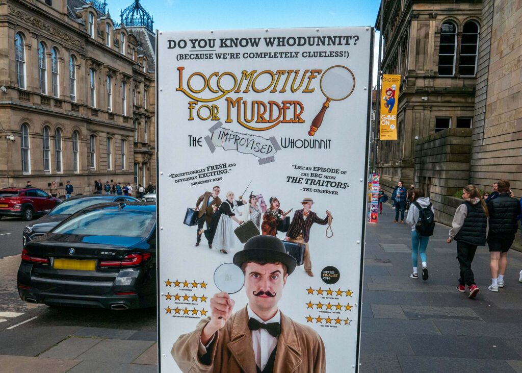 Locomotive for Murder: The Improvised Whodunnit tower poster at Gilded Balloon Patter House | Edinburgh Fringe