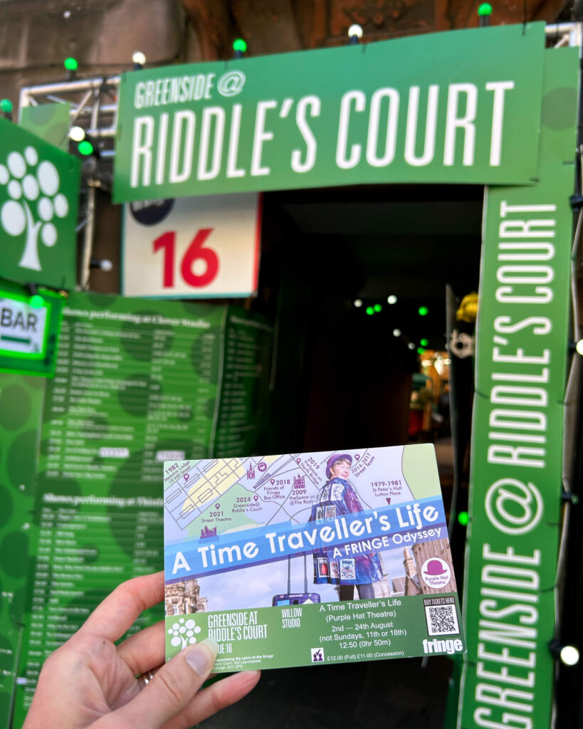 A Time Traveller's Life leaflet in front of Greenside @ Riddle's Court | Edinburgh Fringe