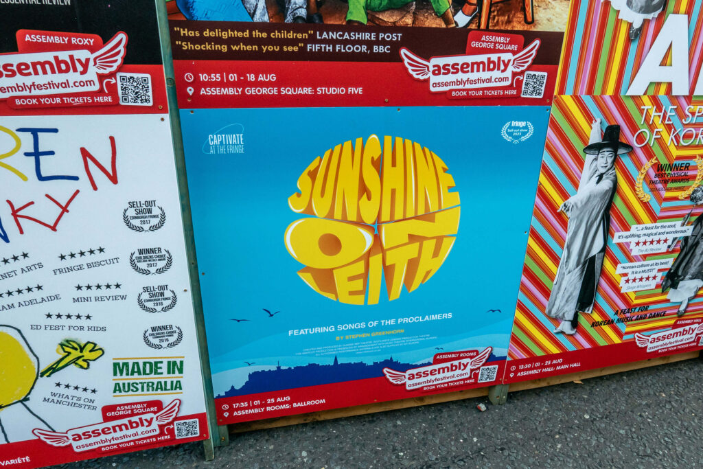 Sunshine on Leith poster near Assembly Rooms | Edinburgh Fringe