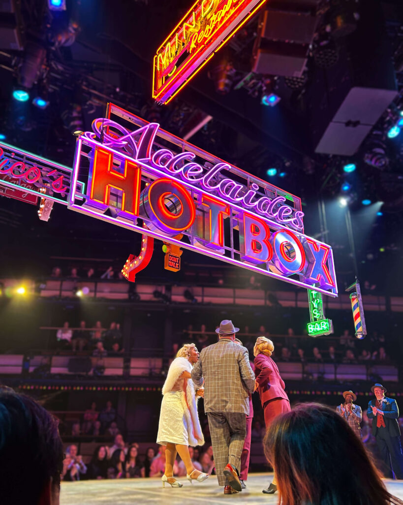 Guys & Dolls principal cast during the curtain call at the Bridge Theatre, London