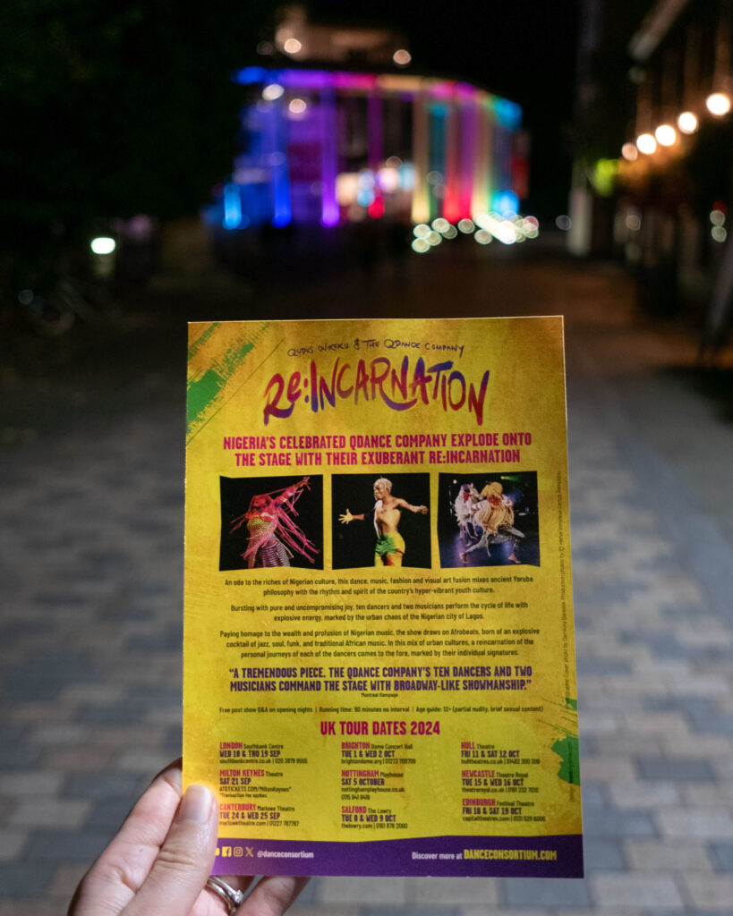 The QDance Company Re:INCARNATION leaflet outside the Marlowe Theatre, Canterbury