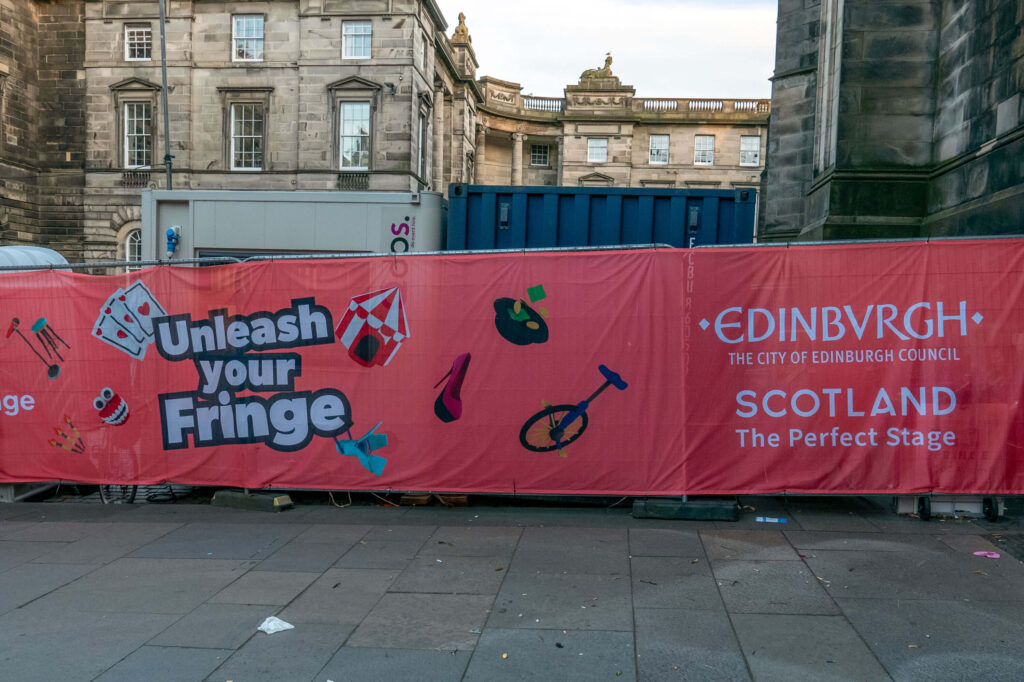 'Unleash your Fringe' banner on the Royal Mile | Edinburgh Fringe