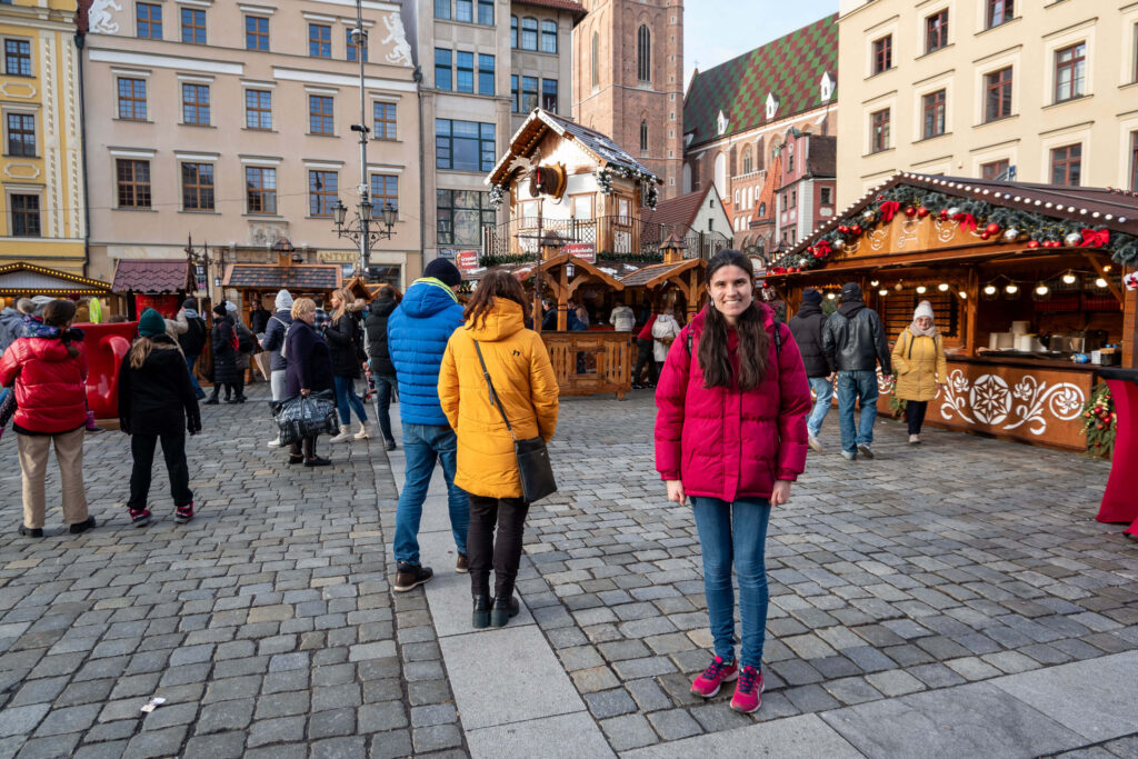 Kat Masterson enjoying the Wrocław Christmas Market during the day, Poland