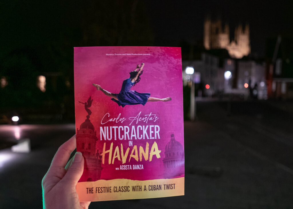 Carlos Acosta's 'Nutcracker in Havana' leaflet in front of Canterbury Cathedral