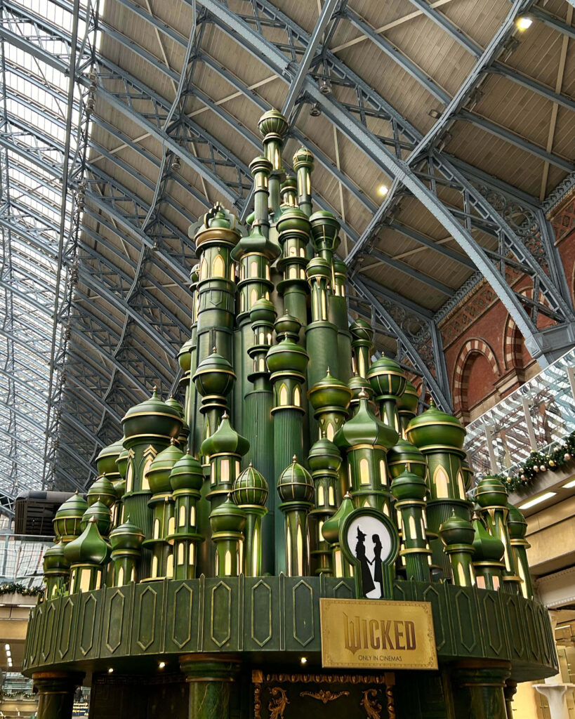 Wicked Movie Christmas tree at St Pancras International Station