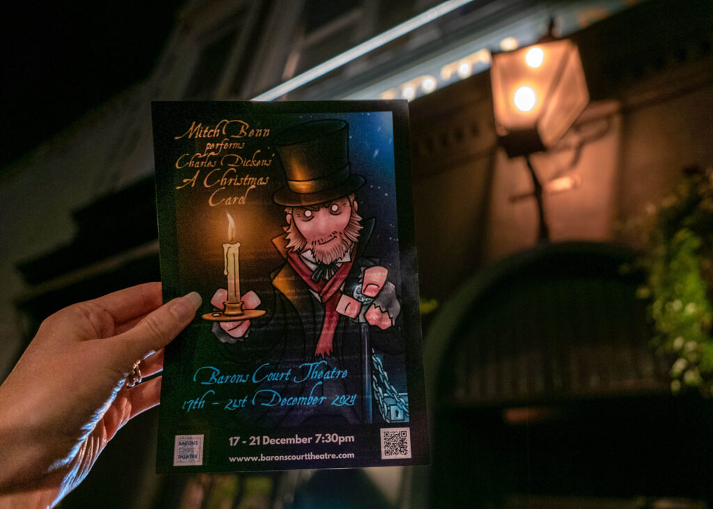 Mitch Benn performs Charles Dickens' A Christmas Carol - Leaflet outside Barons Court Theatre, London