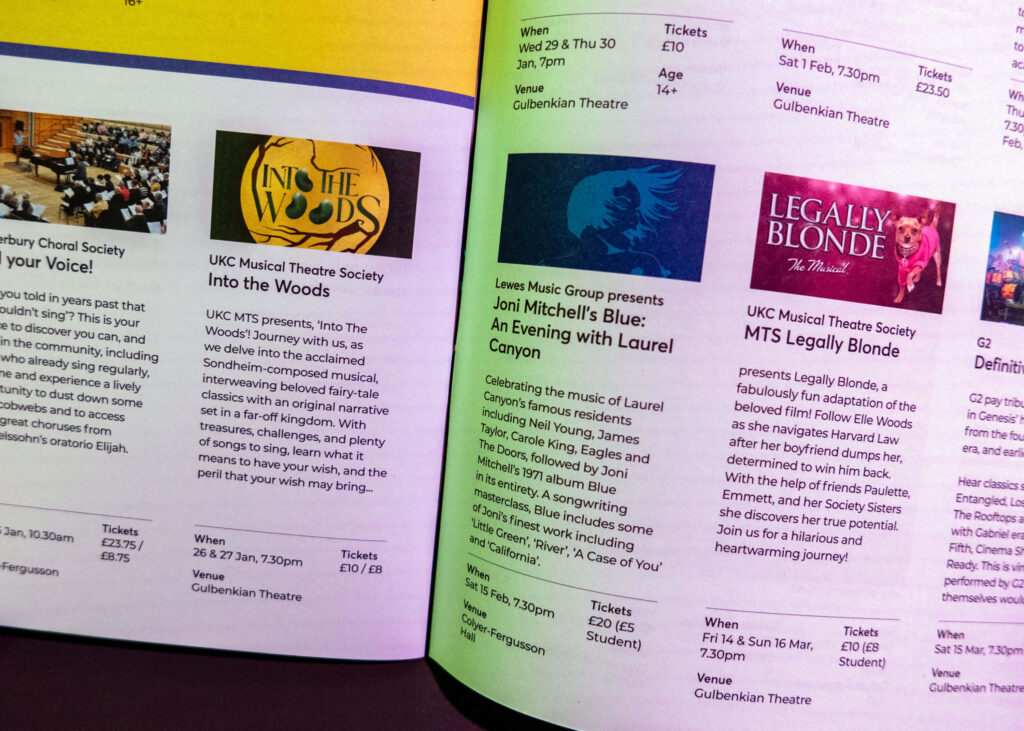 UKC Musical Theatre Society show listings in the Gulbenkian Arts Centre programme