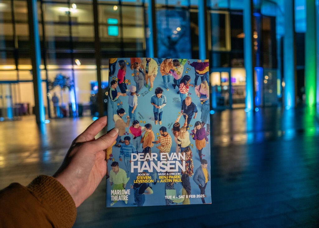 Dear Evan Hansen programme outside the Marlowe Theatre, Canterbury