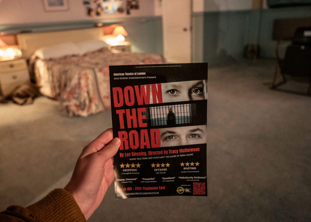 Down the Road programme in front of the stage at Playhouse East, London